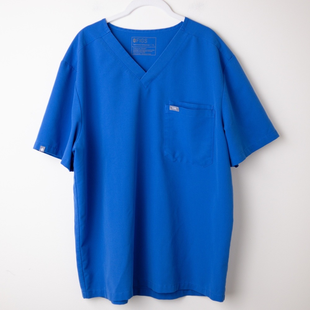 FIGS Leon Scrub Top Technical Collection Mens XL Blue VNeck Pocket FM1500 PO3352
